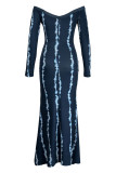Orange Yellow Fashion Casual Print Patchwork V Neck Long Sleeve Dresses