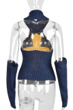 Yellow Fashion Sexy Patchwork Backless Turtleneck Tops (With Sleeve)