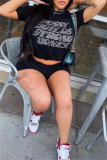 Black Fashion Casual Letter Hot Drilling Patchwork O Neck T-Shirts