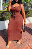 Orange Sexy Casual Print Basic U Neck Vest Dress