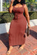 Light Brown Sexy Casual Print Basic U Neck Vest Dress