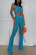 Sky Blue Sexy Solid Hollowed Out Patchwork O Neck Sleeveless Two Pieces