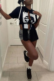 Black Fashion Casual Print Bandage Slit O Neck T-Shirts