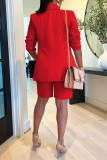 Red Casual Solid Patchwork Buttons Turn-back Collar Long Sleeve Two Pieces