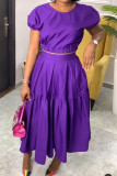 Purple Fashion Casual Solid Patchwork O Neck Short Sleeve Two Pieces