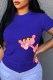 Blue Fashion Street Character Print Patchwork O Neck T-Shirts
