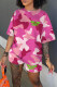 Pink Casual Print Camouflage Print Patchwork O Neck Short Sleeve Two Pieces