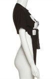 Black Fashion Casual Print Bandage Slit O Neck T-Shirts