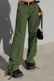 Green Street Solid Patchwork Pocket High Waist Straight Solid Color Bottoms