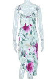 Purple Sexy Print Patchwork Asymmetrical Spaghetti Strap Dresses