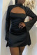 Black Fashion Sexy Solid Hollowed Out Backless Turtleneck Long Sleeve Dresses