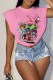 Pink Fashion Casual Character Patchwork O Neck T-Shirts