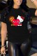 Black Fashion Street Character Print Patchwork O Neck T-Shirts