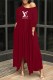 Burgundy Fashion Casual Print Letter Oblique Collar Irregular Dress Dresses
