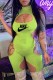Fluorescent Green Fashion Sexy Print Hollowed Out Letter O Neck Rompers