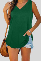 Green Casual Solid Patchwork V Neck Tops