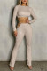 Apricot Sexy Casual Solid Hollowed Out O Neck Long Sleeve Two Pieces