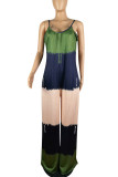 Yellow Casual Tie Dye Patchwork Spaghetti Strap Loose Jumpsuits