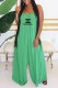Green Fashion Casual Print Letter Spaghetti Strap Loose Jumpsuits