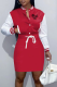 Red Fashion Print Patchwork Mandarin Collar Waist Skirt Dresses