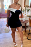 Black Fashion Sexy Solid Patchwork Backless Off the Shoulder Dresses