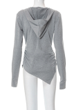 Grey Casual Solid Patchwork Hooded Collar Tops