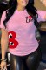 Pink Fashion Street Print Letter O Neck T-Shirts