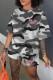 Black White Casual Print Camouflage Print Patchwork O Neck Short Sleeve Two Pieces
