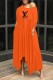 Orange Fashion Casual Print Letter Oblique Collar Irregular Dress Dresses