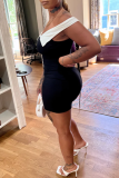 Black Fashion Sexy Solid Patchwork Backless Off the Shoulder Dresses