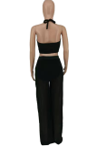 Red Fashion Solid Mesh Halter Sleeveless Two Pieces