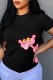 Black Fashion Street Character Print Patchwork O Neck T-Shirts