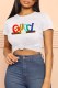White Fashion Casual Print Letter O Neck T-Shirts