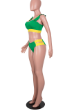 Tangerine Red Sexy Solid Patchwork Flounce Swimwears