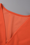 Orange Casual Solid Patchwork Flounce V Neck Short Sleeve Two Pieces