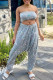 Grey Sexy Casual Print Backless Strapless Sleeveless Two Pieces