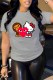 Grey Fashion Street Character Print Patchwork O Neck T-Shirts