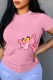Pink Fashion Street Character Print Patchwork O Neck T-Shirts