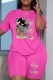 Rose Red Fashion Casual Print Patchwork O Neck Short Sleeve Two Pieces