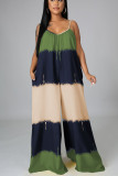 Yellow Casual Tie Dye Patchwork Spaghetti Strap Loose Jumpsuits