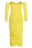 Pink Sexy Solid Patchwork Fold Asymmetrical Off the Shoulder Pencil Skirt Dresses
