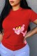 Red Fashion Street Character Print Patchwork O Neck T-Shirts