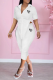 White Fashion Print Patchwork Turndown Collar Short Sleeve Two Pieces