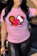 Pink Fashion Street Character Print Patchwork O Neck T-Shirts