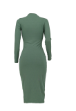 Grey Casual Print Slit Half A Turtleneck Pencil Skirt Dresses
