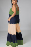 Yellow Casual Tie Dye Patchwork Spaghetti Strap Loose Jumpsuits