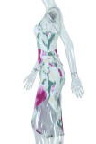 Purple Sexy Print Patchwork Asymmetrical Spaghetti Strap Dresses