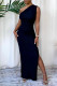 Black Sexy Casual Solid Backless Slit Oblique Collar Long Dress