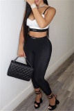 Black Sexy Casual Letter Print Patchwork Backless Spaghetti Strap Sleeveless Two Pieces