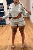Grey Fashion Casual Solid Patchwork Asymmetrical Hooded Collar Long Sleeve Two Pieces